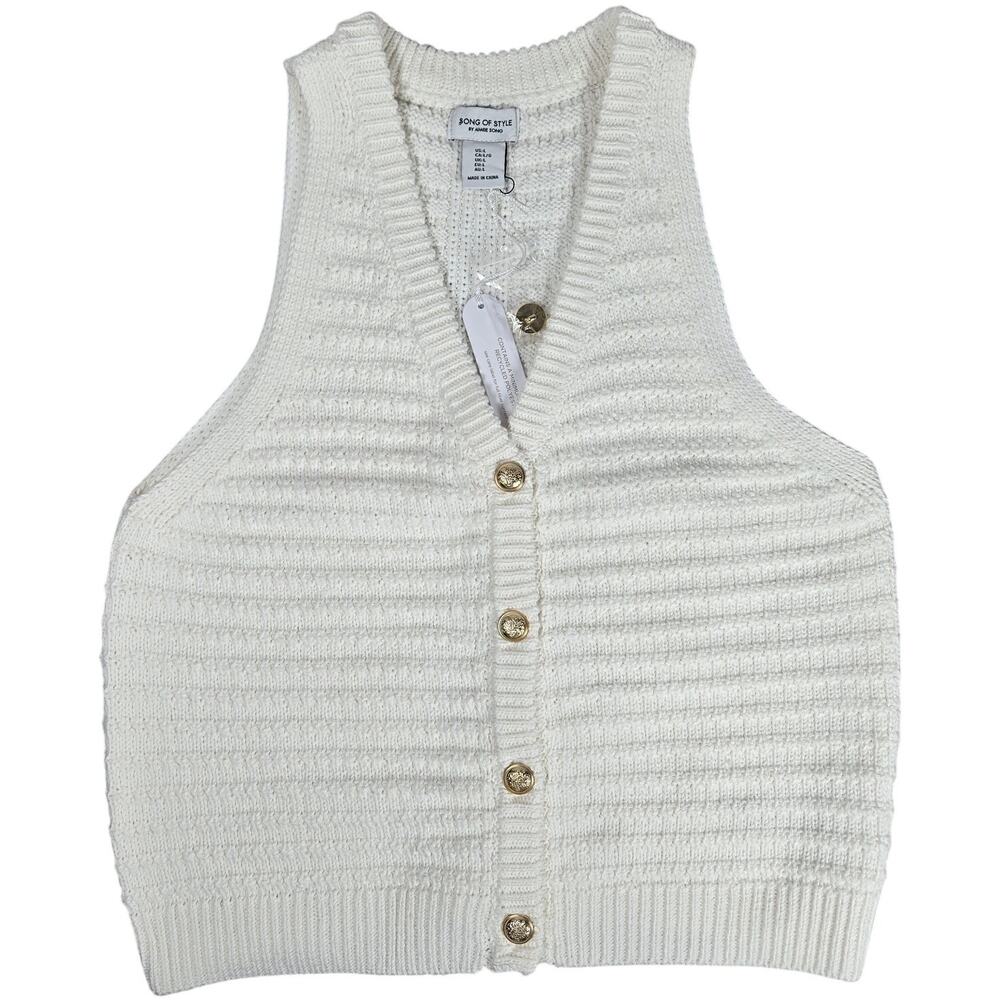 Song of Style by Aimee Song Cream Cable Knit Button Front V Neck Sweater Vest L